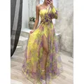 Robe longue évidée taille haute pour femme robes de soirée chic pour femme robe maxi à imprimé