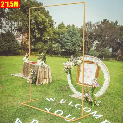 Cadre arche de mariage en métal toile de fond carrée support élégant fleurs ballons T1