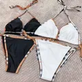 Maillot de bain brésilien à lacets sexy couleur unie ajustable triangle dos nu ensemble deux