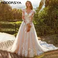 RODDRSYA-Robe de mariée trapèze élégante en dentelle pour femme manches longues train court