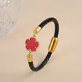 Bracelet tressé en acier inoxydable pour femmes et filles pierre naturelle simple cinq fleurs du
