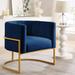 Everly Quinn Velvet Accent Chair w/ Golden Metal Stand Upholstered/Metal in Blue | 28.5 H x 28.25 W x 25.75 D in | Wayfair