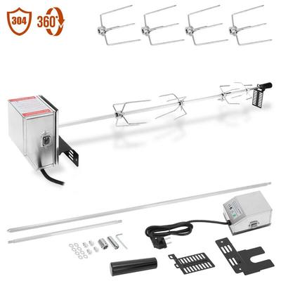 Grillspieß Set 117 cm 4X Fleischnadel inkl. Edelstahl mit Motor 220V-240V Drehspieß Rotisserie Image