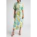 Janis Floral Print Belted Linen Midi Shirtdress