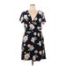 Planet Gold Casual Dress - Mini Plunge Short sleeves: Blue Floral Dresses - Women's Size 1X