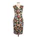 T Tahari Casual Dress - Sheath V-Neck Sleeveless: Black Floral Dresses - Women's Size 8