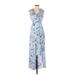 Banana Republic Casual Dress - Midi V-Neck Sleeveless: Blue Print Dresses - Women's Size 0