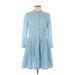 MICHAEL Michael Kors Casual Dress - Shirtdress Mock 3/4 sleeves: Blue Print Dresses - Women's Size 6