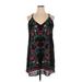 Xhilaration Casual Dress - Mini V Neck Sleeveless: Black Floral Dresses - Women's Size X-Large