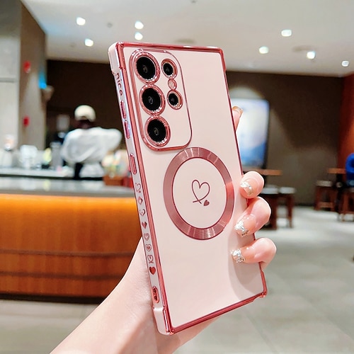 Handy Hülle Handyhüllen Für Samsung Galaxy S25 S24 S23 S23 FE S22 S21 Ultra Plus Rückseite Unterstützt kabelloses Laden Stoßfest Herz TPU Beschichtung Image