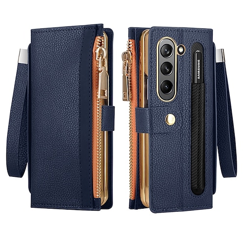 Handy Hülle Handyhüllen Für Samsung Galaxy Z Fold 6 Z Fold 5 Z Fold 4 Z Fold 3 Brieftaschenhülle Reisverschluss Vollschutz Mit Handgelenkschlaufe Retro PC PU-Leder Image