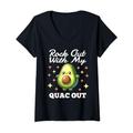 Damen Lustige Avocado - Rock Out mit My Quac Out T-Shirt mit V-Ausschnitt