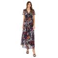 Lovedrobe Women's Ladies Maxi Dress Short Angel Sleeve V-Neck Floral Print Trim Detail Empire A-line Casual Wedding Guest Occasion Blumenmuster 54