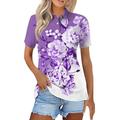 Knosfe Golf Polo Shirts for Women Casual Floral Dressy Tops 2024 Button Down V Neck Shirts Short Sleeve Summer Collared Business Blouses Purple 3XL