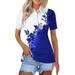 Knosfe Golf Polo Shirts for Women 2024 Floral Summer T Shirts Casual V Neck Button Down Shirts Short Sleeve Business Collared Dressy Blouses Blue XL