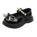 Uuszgmr Girls Sandals Children Solid Color Pearl Bow Tie Hook Loop Princess Shoes Dance Shoes Black Size:2.5-3 Years