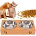 Pet Bowl Wooden Stainless Steel Double Bowl Solid Wooden Dish Rack Cat Dog Food Bowl Bamboo Plate Cutlery Dog Bowl Cat Bowl