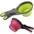 Collapsible Pet Scoop Silicone Measuring Cups Set Sealing Clip 3 in 1 Multi Function Scoop Bowls Bag Clip for Dog Cat Food Water Set of 2 1 Cup & 1/2 Cup Capacity