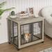 Dog Crate Furniture Wooden Dog Crate with Double Sliding Iron Doors and Lift Top on Casters Heavy-Duty Dog Kennel Indoor for Medium/Large Dog Grey 31.50 W