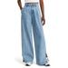 Side Slit Pleated Denim Wide Leg Pants - Blue - Blank NYC Pants