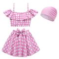 costume da bagno per ragazze, rosa, berretto, costume da bagno per bambini, reggicalze elastico alto, set a due pezzi