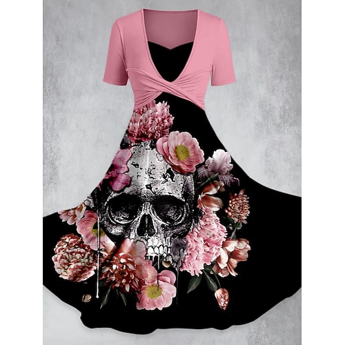 Per donna Vestito longuette Abito estivo Elegante Boemia Da mare Appuntamento Morbido Pop art Manica corta A V Nero Giallo Rosa Marrone Estate