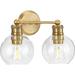 Progress Lighting 250653 - 2 Light 120 volt Vintage Brass Vanity Clear Spherical Glass Light Fixture (TWO-LIGHT VINTAGE BRASS FARMHOUSE BATH VANITY (P300050-163))