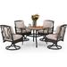 & William 8 Piece Patio Table and Chairs with 13ft Double-Sided Umbrella Outdoor Dining Furniture Set with 6 Padded Swivel Rocker Dining Chairs 1 Rectangular Metal Patio Table and 1