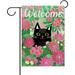 Welcome Spring Summer Black Cat Decorative Garden Flag Kitty Daisy Dahlia Pink Floral Flower Yard Outside Home Decorations Seasonal Farmhouse Burlap Outdoor Small Decor Double Sided 12 x 18