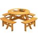 8-Person Outdoor Circular Wooden Picnic Table with 3 Built-in Benches for Patio Backyard Garden Natural