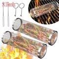 LELINTA Grill Basket - Outdoor Rolling BBQ Basket - 2 Pcs Stainless Steel Grill Mesh Rolling Grill Baskets for Outdoor Grill Portable Grill Nets Cylinder - Camping Picnic Cookware for Meat Barbecue