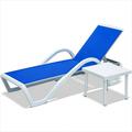 FOAUUH Patio Chaise Lounge Adjustable Aluminum Pool Lounge Chairs with Arm All Weather Pool Chairs for Outside in-Pool Lawn (Blue 1 Lounge Chair+1 Plastic Table)