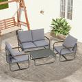 Outdoor Aluminum Patio Furniture Set 4 Pieces Modern Patio Conversation Set with Removable Seating Cushion and Patio Coffee Table for Backyard Balcony Garden Porch Light Gray