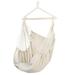 Hanging Rope Chair with Pillows Distinctive Cotton Canvas Beige