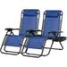 Set of 2 Relaxing Recliners Patio Chairs Adjustable Steel Mesh Zero Gravity Lounge Chair Beach Chairs with Pillow and Cup Holder (Blue)