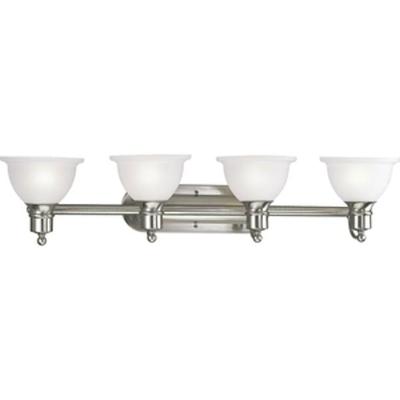 Progress Lighting 130849 - 4 Light 120 volt Brushed Nickel Vanity Etched Glass Light Fixture (FOUR-LIGHT BRUSHED NICKEL BATH LIGHT (P3164-09))