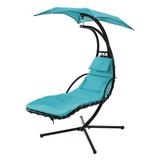 Hanging Chaise Lounger Chair Outdoor Porch Swing Arc Stand Swing Chair with Removable Canopy and Pillow Freestanding Swing Hammock Chair Air Floating Chaise Chair for Porch Patio Poolside Blue