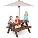 Kids Picnic Table Wooden Table & Bench Set with Removable & Foldable Umbrella Large Walnut