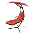 Royard Oaktree Hanging Chaise Lounge Chair Curved Floating Rocking Swing with Stand and Canopy Shade Hammock Recliner Patio Chair with Cushion for Garden Backyard Poolside Orange
