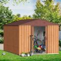 CDCASA 10x8FT Outdoor Shed Metal Storage Sheds Large with 2 Easy Sliding Doors Lockable Waterproof Garden Storage Building for Pet Bike Backyard Patio Lawn Storage Brown