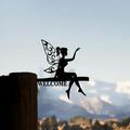 Stainless Steel Fairy Silhouette Statue Metal Fairy Branch Decoration Steel Fairy Metal Craft Outdoor Garden Butterfly Flower Decor Branch Tree Metal Art for Indoor Outdoor Home Yard Patio Lawn