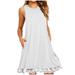 Posijego Womens Summer Dresses Casual Sleeveless Crew Neck Tshirt Sundress Lace Hem Mini Dress with Pockets