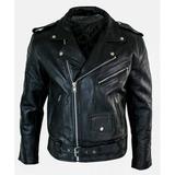 Mens Cow Hide Original Cross Zip Brando Biker Motorcycle Real Leather Jacket