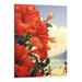 Creowell Hibiscus Beach Day - Waikiki Beach - Red Hibiscus - Vintage Hawaiian Travel Poster by Kerne Erickson - Master Art Print 16x20 Inch