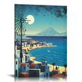Nawypu Greece Vintage Travel Poster Mykonos Islands Coastline Canvas Art Poster Picture Wall Decor Modern Bedroom Family Office Decorative Posters Gift Painting Posters