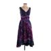 Lela Rose for Neiman Marcus + Target Casual Dress - A-Line V Neck Sleeveless: Purple Print Dresses - Women's Size 4