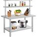 HELLONE 30 x 24 Stainless Steel Work Table NSF Heavy Duty Commercial Food Prep Worktable with Overshelves & Adjustable Shelf for Kitchen Prep Work