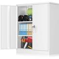 U-SHARE Metal Storage Cabinets with Locking Doors Lockable Steel Storage Cabinet with 2 Doors and 2 Adjustable Shelves White Metal Cabinet Great for Garage Home Office Warehouse