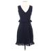 Charles Henry Casual Dress - A-Line V-Neck Sleeveless: Blue Print Dresses - Women's Size X-Small
