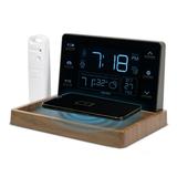 AcuRite Weather Valet with Wireless Charging Pad and Alarm Clock Black with Walnut Finish (02047)